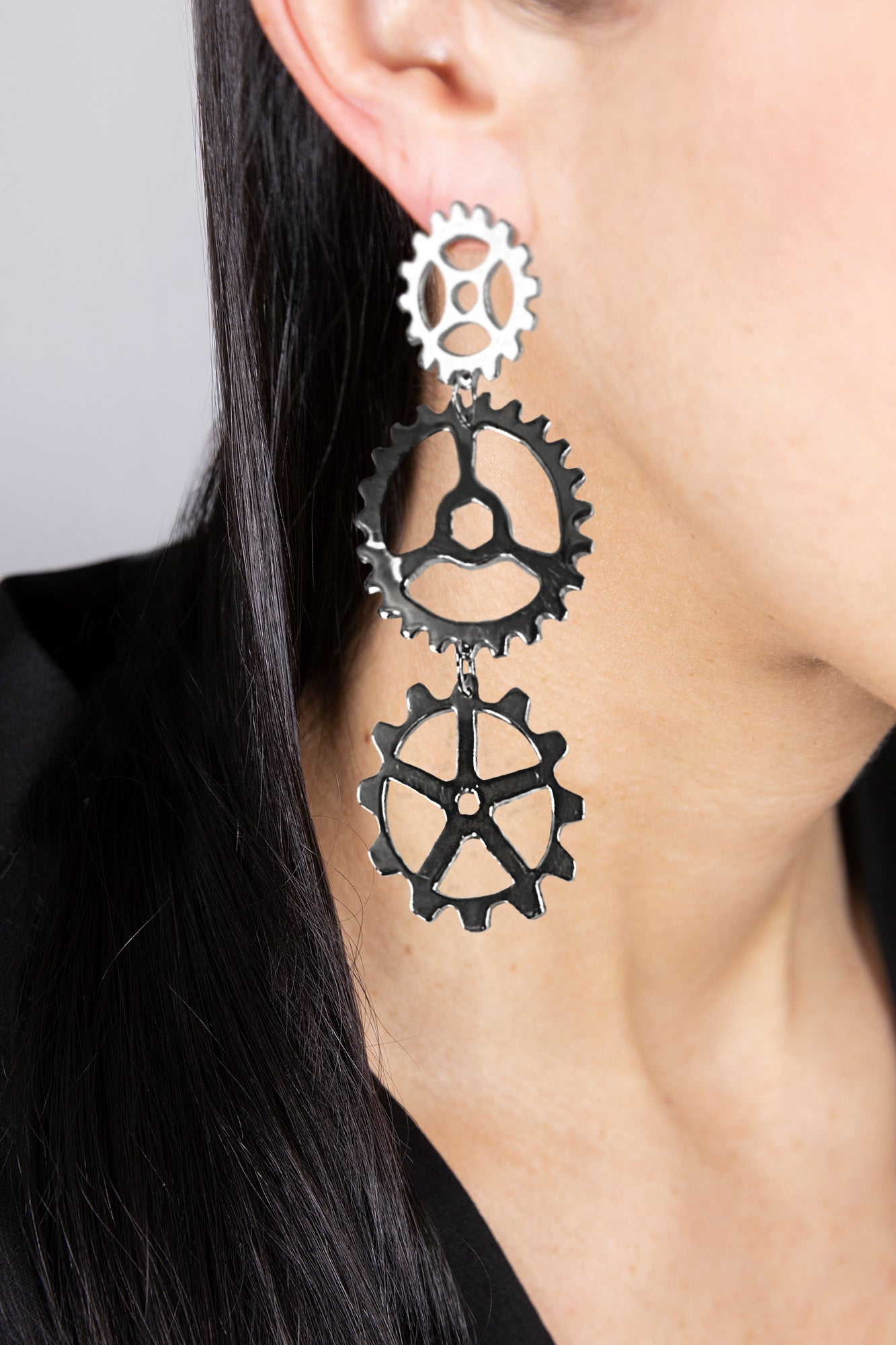 GEARWHEEL - Triple Silver Earring