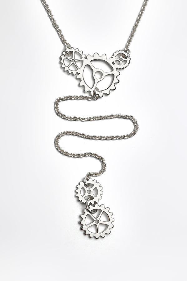 GEARWHEEL - Long Double Silver Necklace