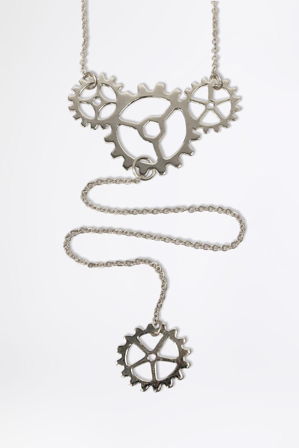GEARWHEEL - Long Single Silver Necklace