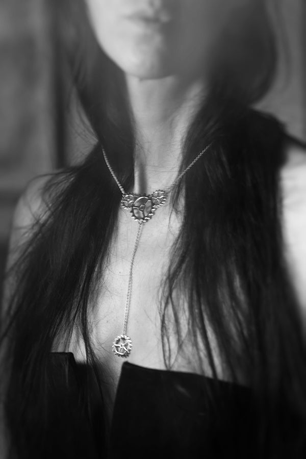 GEARWHEEL - Long Single Silver Necklace
