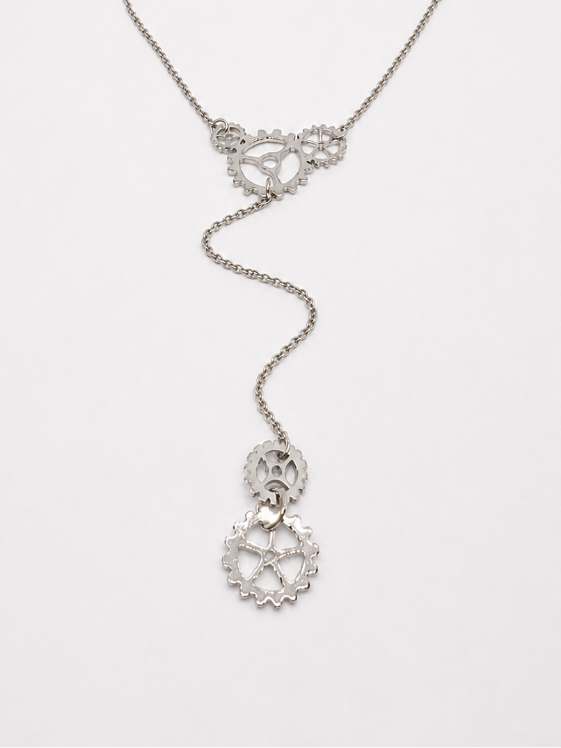 GEARWHEEL - Long Double Silber Kette