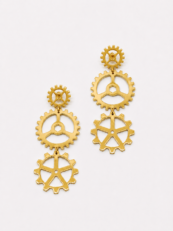 GEARWHEEL - Triple Gold Ohrring