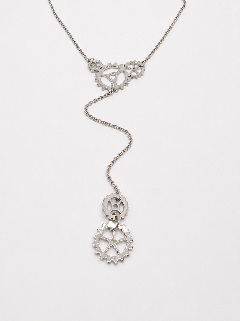 GEARWHEEL - Long Double Silver Necklace