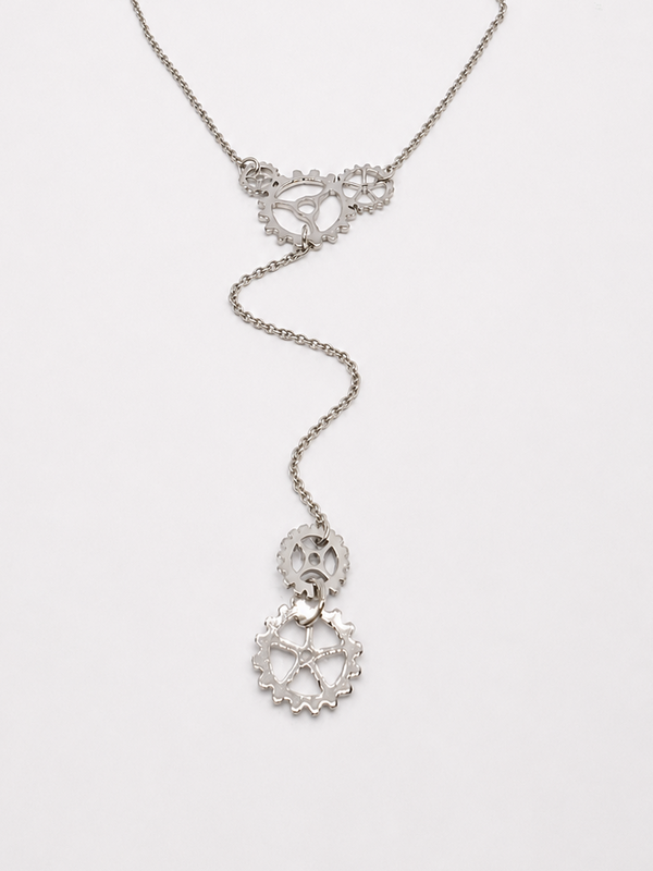 GEARWHEEL - Long Double Silver Necklace